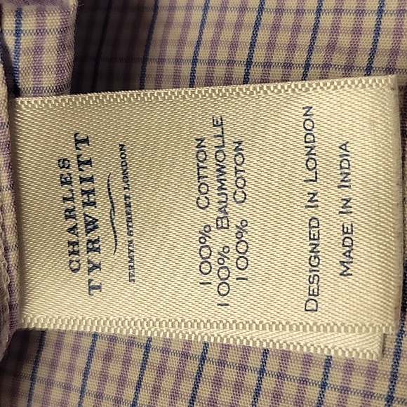 CHARLES TYRWHITT Extra Slim Fit Micro Plaid Long-sleeved Button-down Shirt,17/35 - Picture 13 of 13